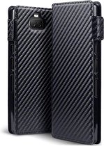 Sony Xperia 10 Bookcase hoesje - CaseBoutique - Effen Zwart (Carbon-look) - Kunstleer