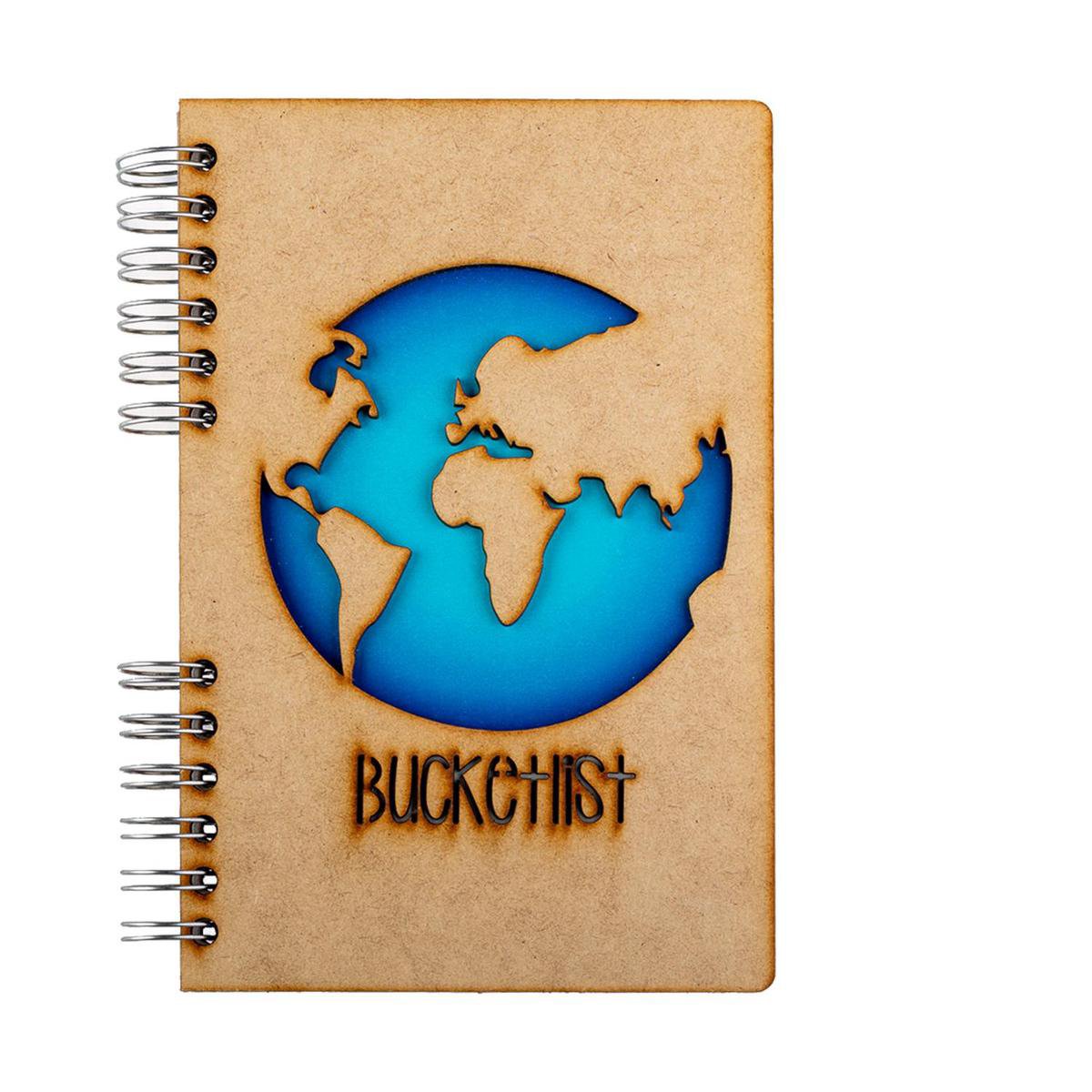 KOMONI - Duurzaam houten Notitieboek - Dagboek - Gerecycled papier - Navulbaar - A4 - Gelinieerd - Reisagboek - Bucketlist