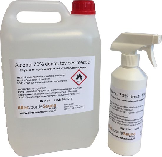 Desinfectie Alcohol 70% - 5 Liter - Inclusief Spray Fles - Desinfecterende  Handgel Sterk | bol.com