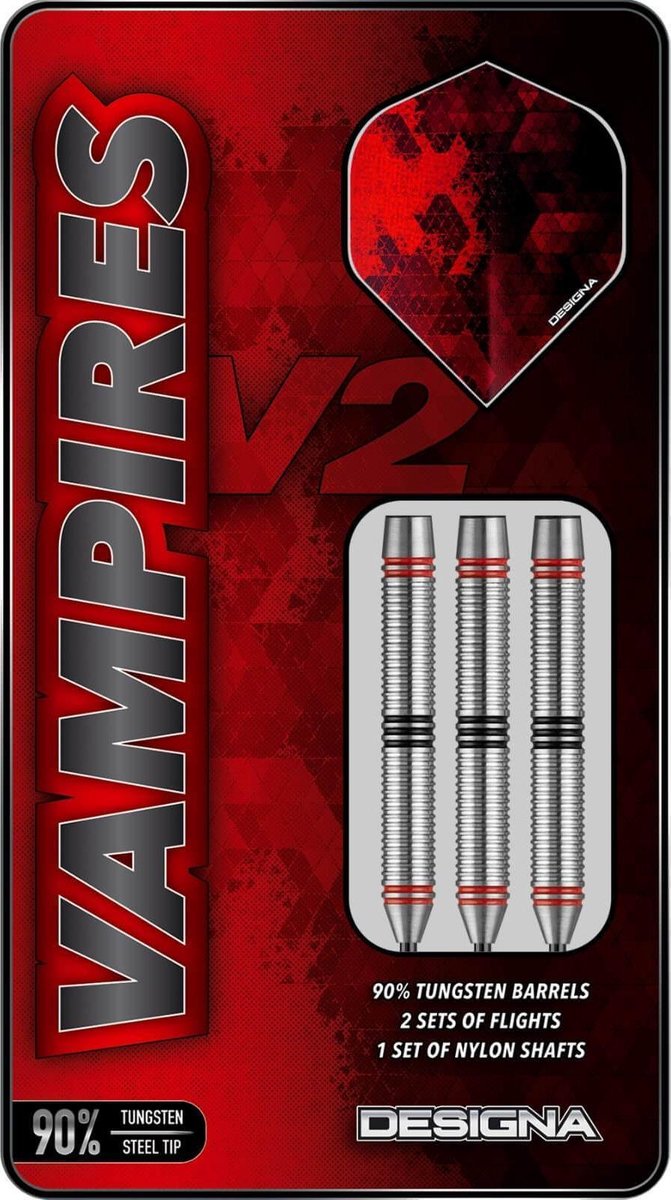 Fléchettes Designa Vampires V2 En Tungstène 90% - Jeu De 3 Fléchettes Avec Pointe Acier, Poids 21g, 23g Ou 25g