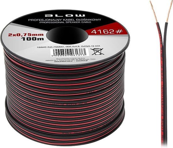 CÂBLE HAUT-PARLEUR 2x0.75mm² - NOIR / ROUGE - 100m