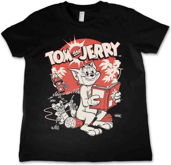 Tom And Jerry Kinder Tshirt -Kids tm 10 jaar- Vintage Comic Zwart