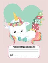 Primary Composition Notebook: Cute Baby Unicorn Composition Notebook for Girls (7.44x9.69) Dotted Midline