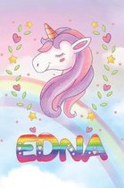 Edna: Edna Unicorn Notebook Rainbow Journal 6x9 Personalized Customized Gift For Someones Surname Or First Name is Edna