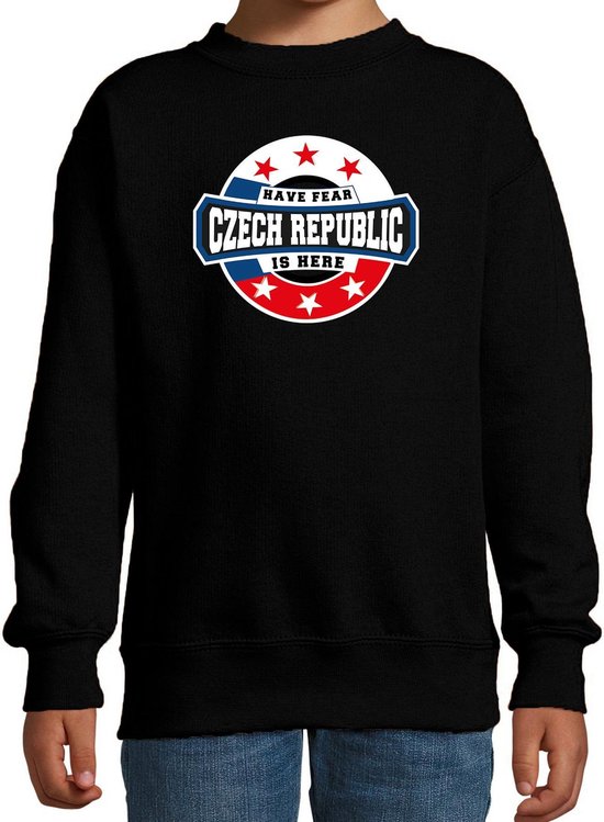 Have fear Czech republic is here sweater met sterren embleem in de kleuren van de Tsjechische vlag - zwart - kids - Tsjechie supporter / Tsjechisch elftal fan trui / EK / WK / kleding 152/164