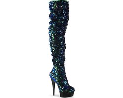 Pleaser - DELIGHT-3004 Plateau overknee Laarzen - US 6 - 36 Shoes - Groen/Zwart