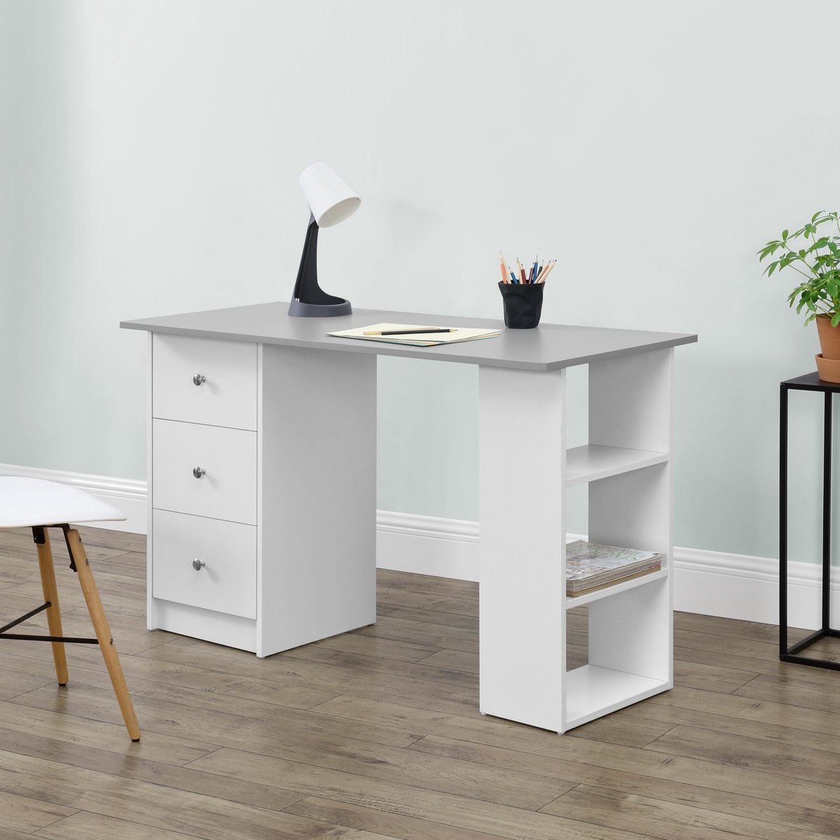 Bureau avec 3 Tiroirs Lemberg 120x49x72cm Gris Foncé [en.casa] - Maison