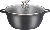 Hakal Line - Marmer soep/braadpan - Met glazen deksel zwart - 36 CM - Geschikt voor alle warmtebronnen.