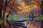 Tuinposter| Bootje Op Het Water 120cm X 80cm– Tuinposter Voor Buiten / Buitencanvas/ Spandoek / Tuinschilderij (tuindecoratie) + Ringen Om De 50cm