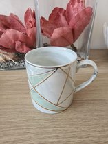Nordic Style Keramische Mok Geometrisch Patroon - Goud/Groen