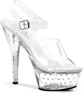 Pleaser Sandaal met enkelband, Paaldans schoenen -40 Shoes- STARDUST-608 Paaldans schoenen Wit/Zilverkleurig