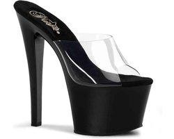 Pleaser - SKY-301 Muiltjes - Paaldans schoenen - 38 Shoes - Zwart/Transparant