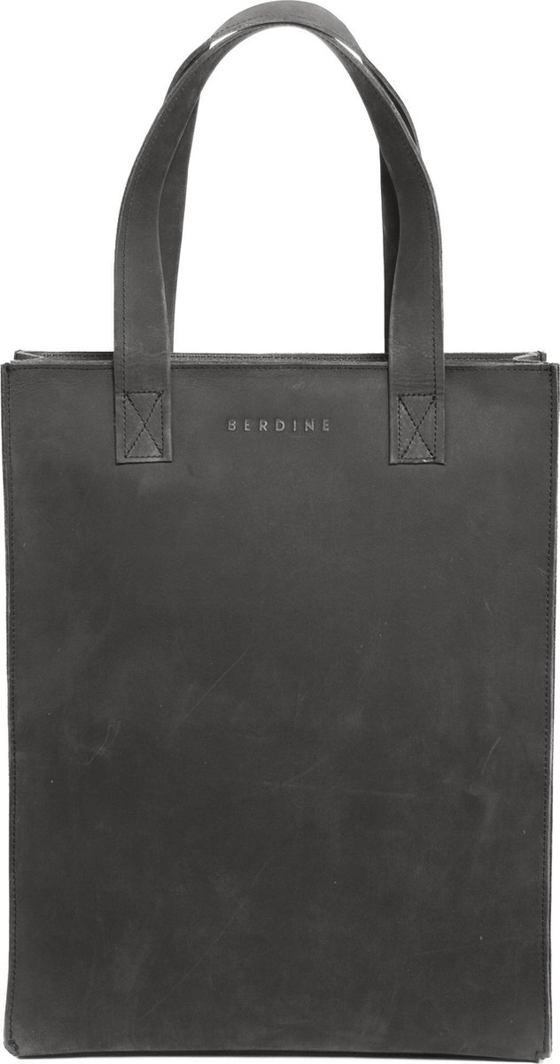 BERDINE | Leren shopper | off-zwart, antraciet | handtas, schoudertas van buffelleer met rits en binnenvak - modern, stoer, minimalistisch, esthetisch, elegant, eenvoudig