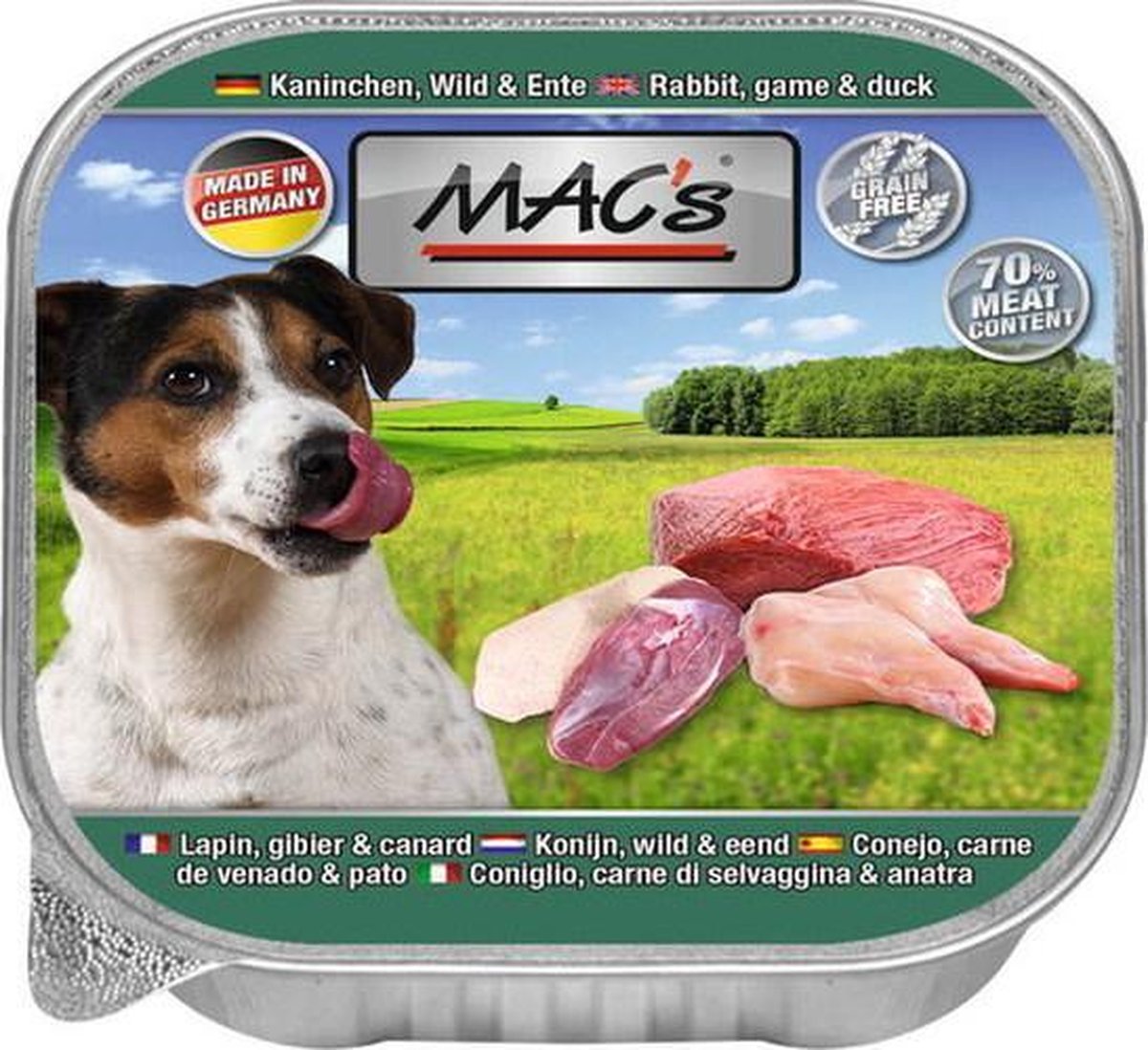 MAC's Hondenvoer Natvoer Vleeskuipje - 70% Konijn, Wild & Eend - 11 x 150 g