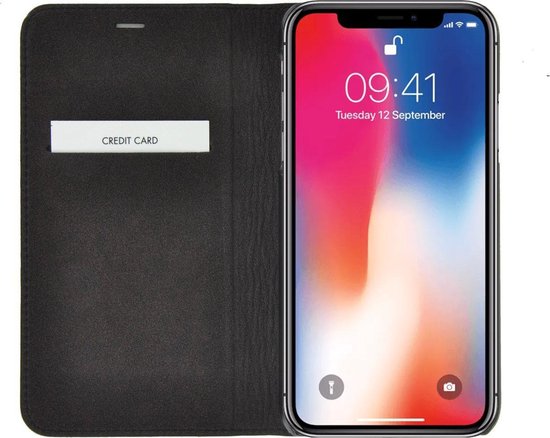 Étui pour iPhone X / Xs Étui de Bookcase hoesje Ultra mince en cuir véritable Couverture Zwart antique Pearlycase
