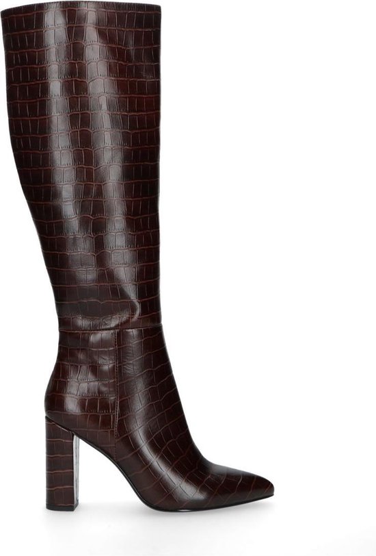 Sacha - Dames - Donkerbruine hoge laarzen met crocoprint - Maat 40 | bol.com
