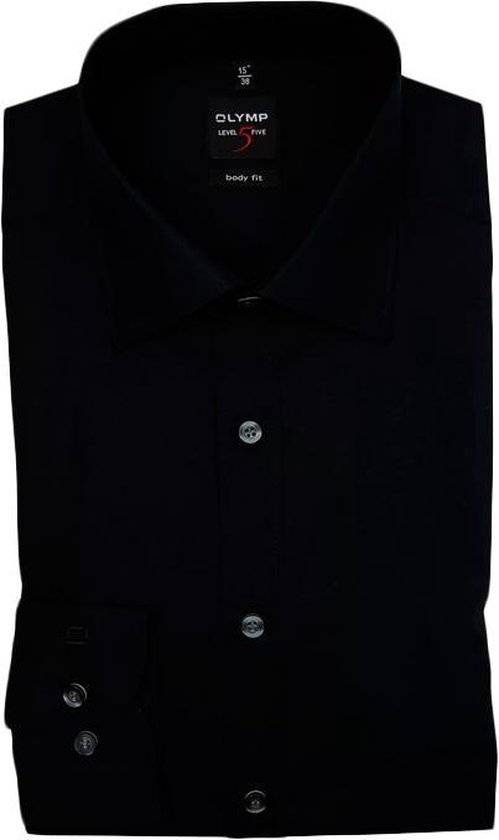 OLYMP Level 5 body fit overhemd - mouwlengte 7 - zwart - Strijkvriendelijk - Boordmaat: