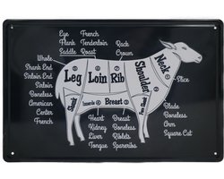 Wandbord – Schaap – Sheep – Vlees – Kok - Slager - Vintage - Retro -  Wanddecoratie – Reclame bord – Restaurant – Kroeg - Bar – Cafe - Horeca – Metal Sign - 20x30cm