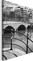 Revolio Wall Art Canvas - Amsterdam, stad, brug, zwart en wit