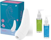 Satisfyer Curvy 2+ – Met app en Bluetooth – Luchtdruk vibrator met Vibratie – Wit & Pleasure Glide Glijmiddel en toy cleaner
