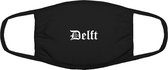 Delft mondkapje | gezichtsmasker | bescherming | bedrukt | logo | Zwart mondmasker van katoen, uitwasbaar & herbruikbaar. Geschikt voor OV