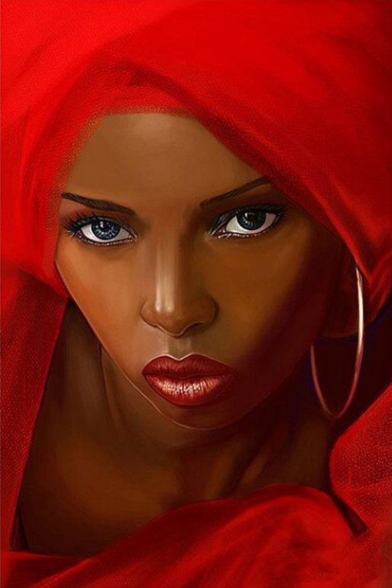 Peinture sur toile * Femme africaine avec foulard rouge * - Moderne -  Couleur - 60 x 90 cm | bol.com