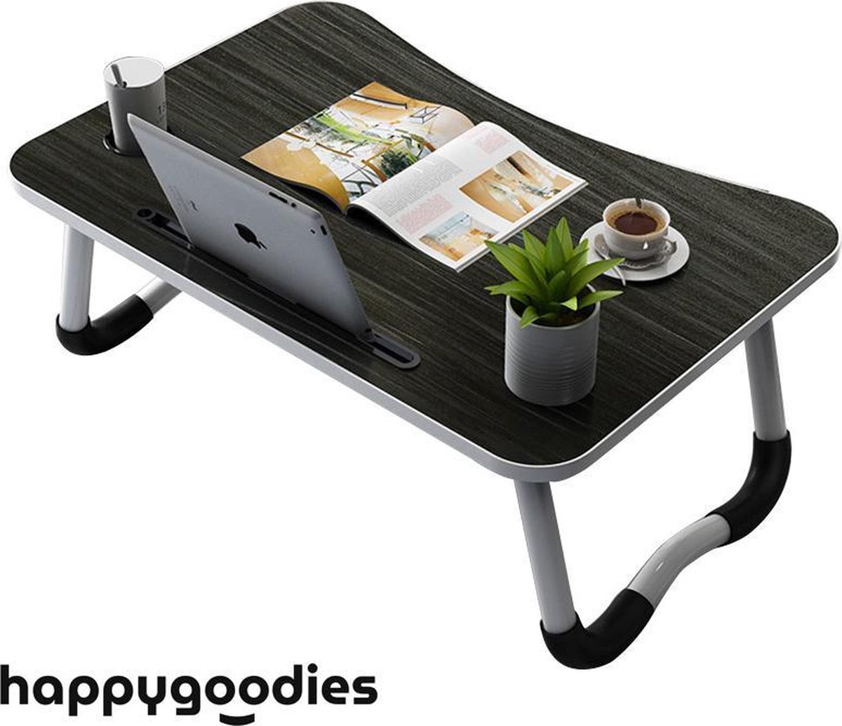 Happygoodies opvouwbare Laptop Tafel – Laptop Standaard – Laptop Warmteafvoer - Efficiënt thuiswerken – Ideale zithouding - Zwart - Happygoodies