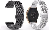 Smartwatch bandje - 2 pack - Geschikt voor Samsung Galaxy Watch 3 41mm, Active 2, 20mm horlogebandje - RVS metaal - Fungus - Fijne schakel - Zilver Zwart