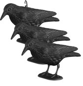 Relaxdays 3x duivenverschrikker kraai staand - 38 cm vogelverschrikker zwart - tuinfiguur