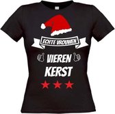 T-Shirt Echte vrouwen vieren kerst maat S Dames zwart