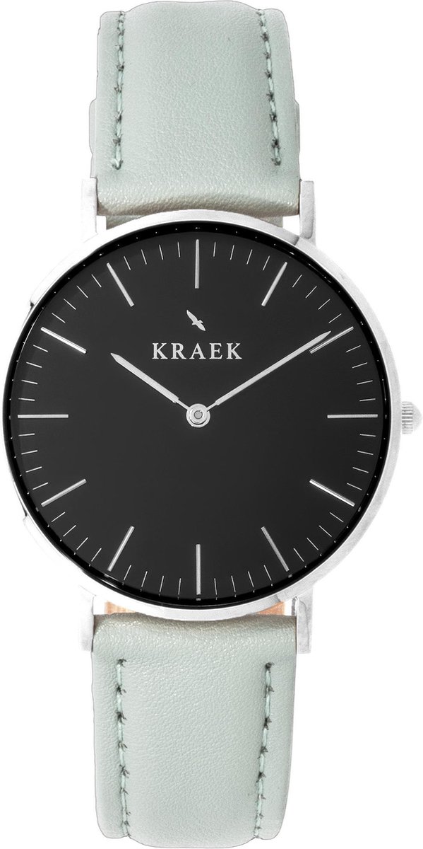 KRAEK Rosella Zilver Zwarte Wijzerplaat 36 mm | Dames Horloge | Mint leren horlogebandje | Svelte | Minimaal Design