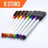 Bablue Whiteboard Stiften - Whiteboard Marker - 8 Stuks - Verschillende Kleuren - Magnetische Markers Set - Stift Magnetisch en gekleurd - Stiften Kinderen - Stiften voor Volwassenen - Met Wisser