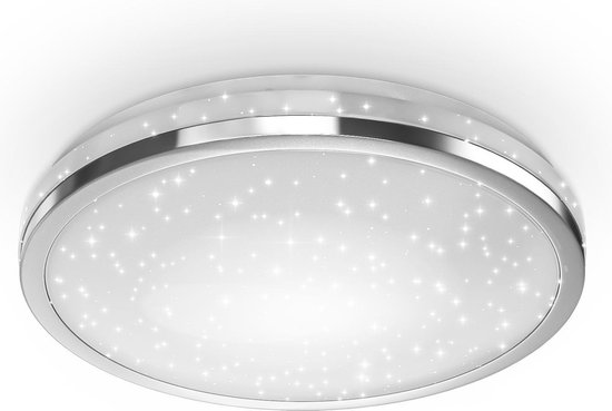 B.K.Licht - Plafonnier LED - avec design étoile - panel LED - ciel étoilé - finition chrome - Ø219mm - 4.000K - 900Lm - 10W