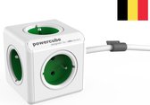DesignNest PowerCube Extended stekkerdoos - 1.5 meter kabel - Wit/Groen - 4 stopcontacten - Type E met aardepin (België)