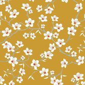 Wieglaken Blossom Oker - bloemen patroon