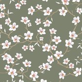 Wieglaken Blossom Dusty Green - bloemen patroon