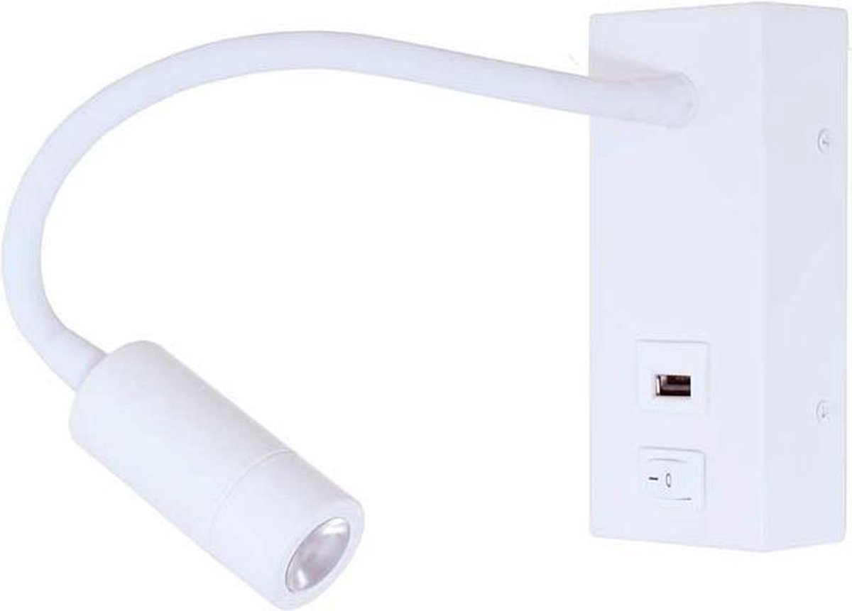 Wandlamp Easy Led Wit - LED 3W 3000K 180lm - USB - FLEX - IP20 > wandlamp binnen wit | wandlamp wit | leeslamp wit | bedlamp wit | flex lamp wit | led lamp wit | usb lamp wit | usb aansluiting lamp wit