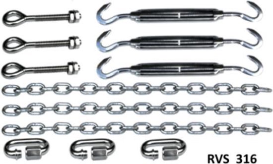 RVS 3-punt bevestiging set voor driehoek schaduwdoek