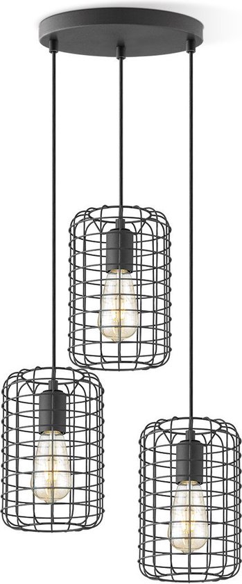 Home Sweet Home - Moderne Hanglamp Netting - 3 lichts hanglamp gemaakt van Metaal - Zwart - 32/32/127cm - Pendellamp geschikt voor woonkamer, slaapkamer, keuken- geschikt voor E27 LED lichtbron