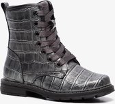 TwoDay leren meisjes croco veterboots - Zilver - Maat 27 - Echt leer - Uitneembare zool