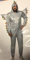 Heren draken onesie zilver grijs glinsterend - Regenboog kleuren LGBT Rits sluiting - Maat XL/XXL