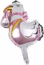 Ooievaar-Baby-Girl-Geboorte-Rose-Ballon-NU 1+1 GRATIS