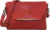 TOUTESTBELLE - Klein mat leren tasje overslag slangenprint - Crossbody schoudertasje - Dames - Leer - Rood