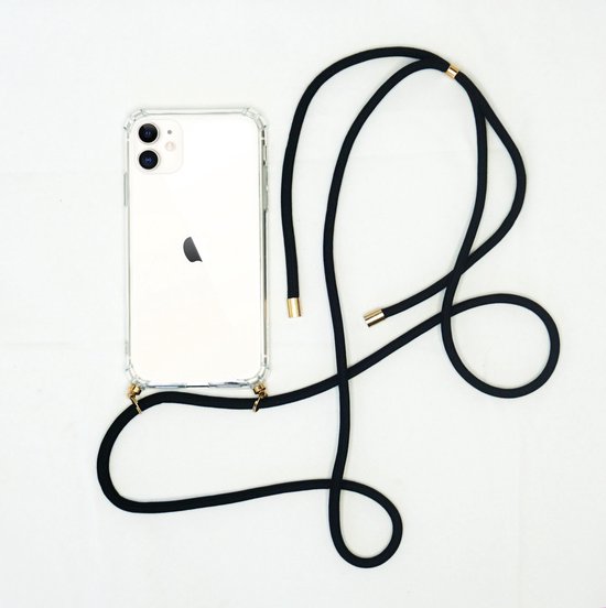 iPhone 11 hoesje met zwart koord - transparant - pro shock | bol