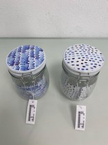 Voorraadpotten van glas en metaal (decoratief) - set van 2 stuks (stippen/streepjes patroon)