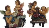 Engel beeldje decoratie met vleugels voor binnen en buiten – set van 2 engelenbeeldjes 14 cm hoog polyresin materiaal