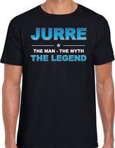 Naam cadeau Jurre - The man, The myth the legend t-shirt  zwart voor heren - Cadeau shirt voor o.a verjaardag/ vaderdag/ pensioen/ geslaagd/ bedankt S