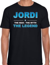 Naam cadeau Jordi - The man, The myth the legend t-shirt  zwart voor heren - Cadeau shirt voor o.a verjaardag/ vaderdag/ pensioen/ geslaagd/ bedankt 2XL