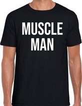 Muscle man fun tekst verkleed t-shirt zwart voor heren - carnaval / feest shirt kleding / kostuum L