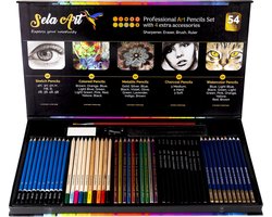 Professionele Tekenset 54-delig - Tekendoos - Kleurpotloden - Grafietpotloden -Schetspotloden - Tekenen, kleuren en Schetsen voor Kinderen en Volwassenen